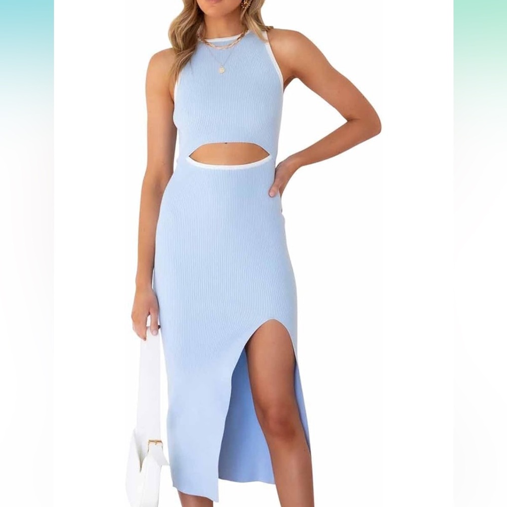Blue and white midi cut our dress